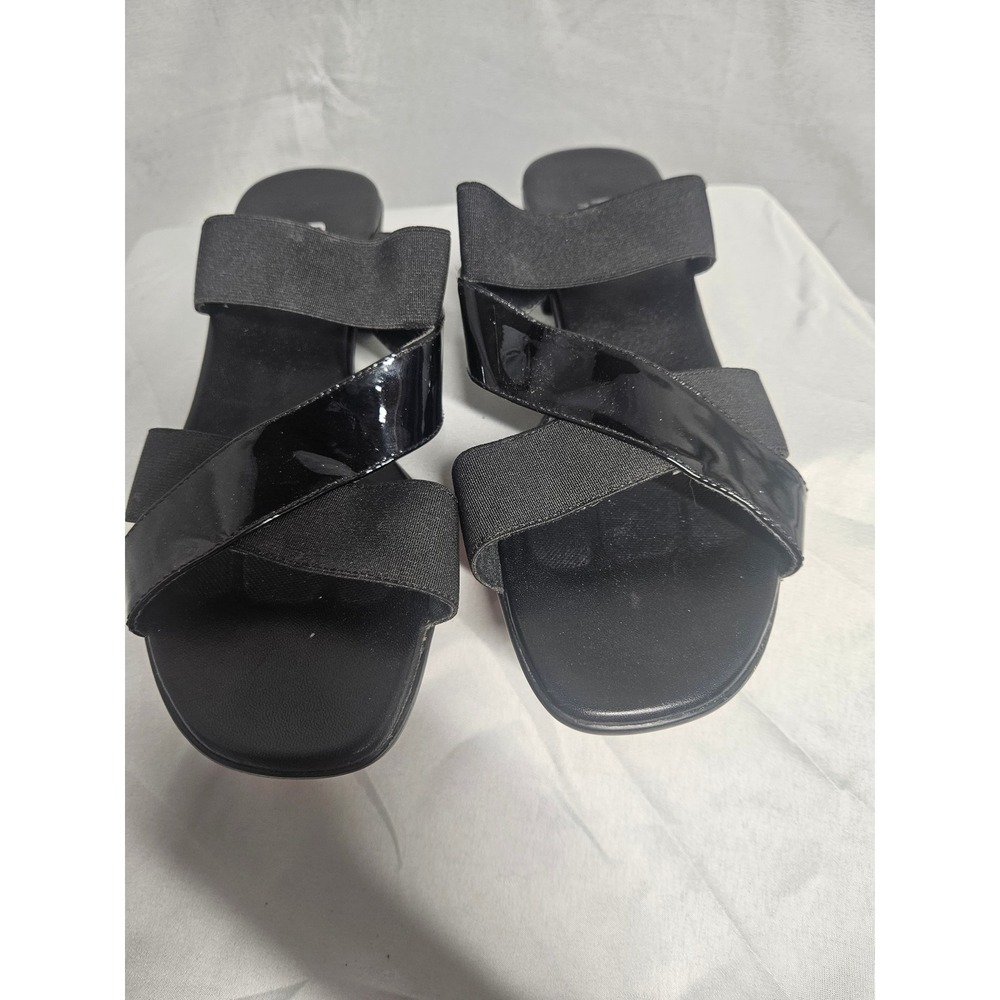 Munro American Womens 6.5 WW Black Patent Elastic Low Block Heel Slide Sandals - Picture 6 of 8